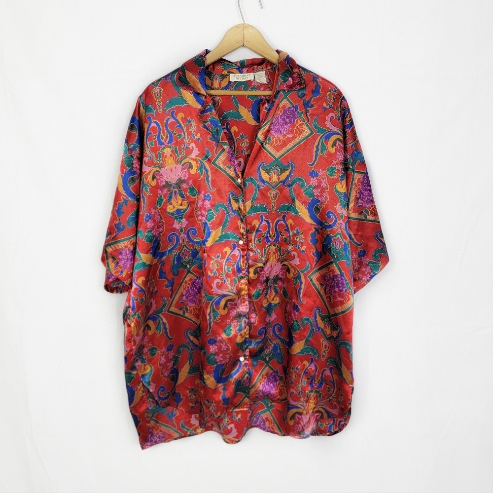Vintage Victoria's Secret Medium/Large Red Multicolor Paisley Satin Pajama Dress